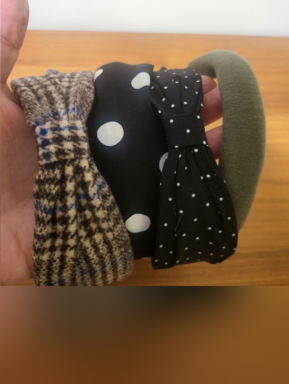 Kids Multi-Pack Headbands – Black Polka Dot, Olive Green, Brown Plaid